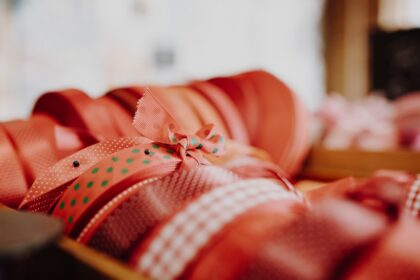 orange and white stripe textile