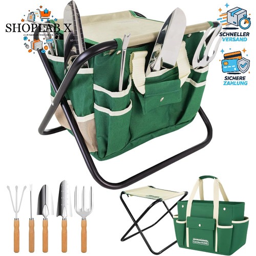 Gartenwerkzeug Hocker 7in1 mit 5-teiligem Edelstahl