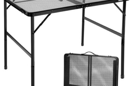 Campingtisch Klappbar 90×60cm，Gartentisch，Grilltisch mit Metallgitterplatte，L...