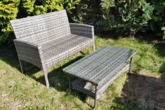 POLYRATTAN GARTENBANK BANK mit COUCHTISCH&GLASPLATTE Terrasse