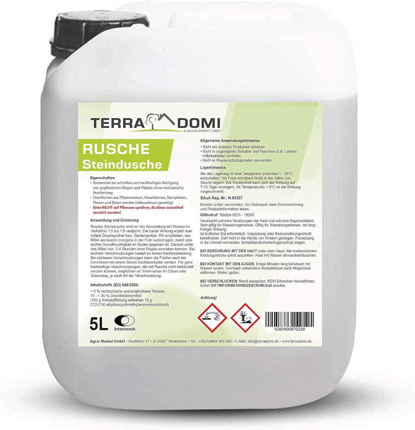 Terra Domi Rusche Steindusche 5 L, reinigt bis 2000 m²