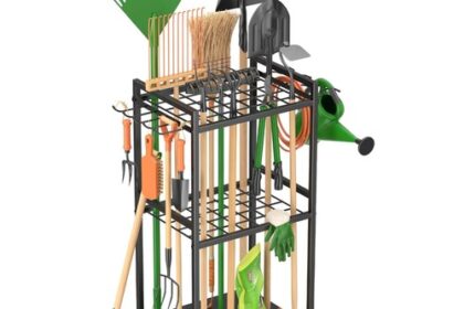 Gartenwerkzeug Organizer Stahl schwarz, Verstellbare Füße,