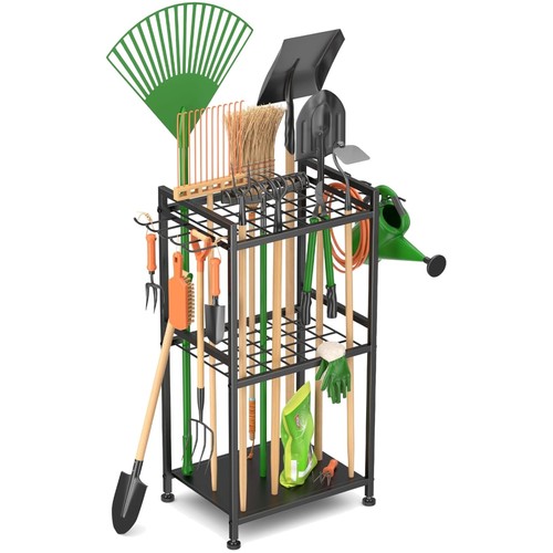 Gartenwerkzeug Organizer Stahl schwarz, Verstellbare Füße,