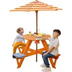 Kinder Picknicktisch Kinderstuhl Set Holz Sonnenschirm