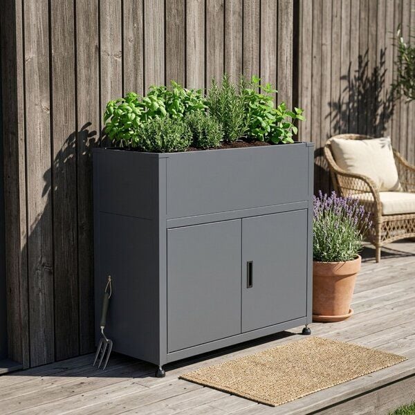 4betterdays Kräuterhochbeet mit Unterschrank 'Galvan' | 100x50x85 cm | Zubehör erhältlich | verzinkt & pulverbeschichtet | anthrazit | robust und wetterfest - Produktbild