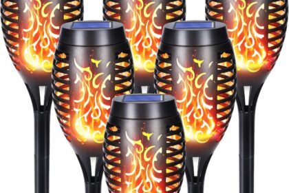 Qedertek 6er Solar-Gartenleuchten mit Flammeneffekt IP65