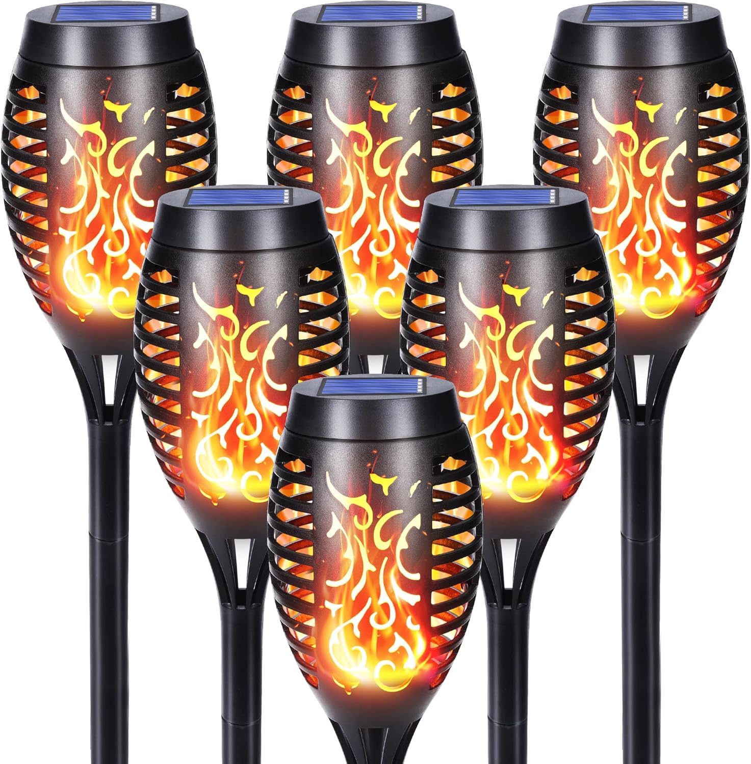 Qedertek 6er Solar-Gartenleuchten mit Flammeneffekt IP65
