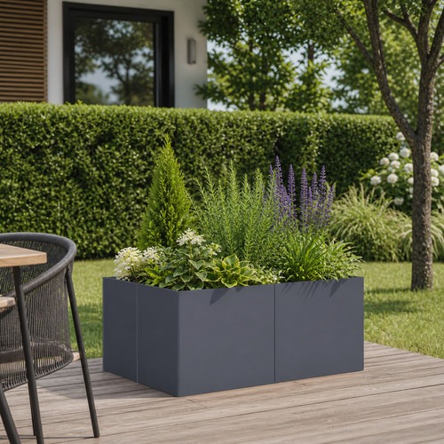 Pflanzkübel Stahl 80x80x40cm anthrazit Hochbeet modern