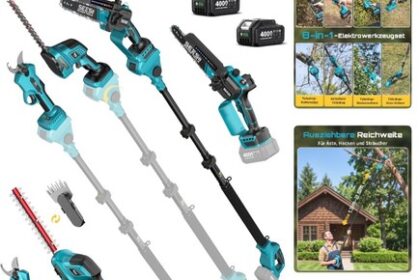 Teleskop Gartenwerkzeug Set – 8-in-1 Kettensäge,