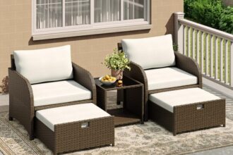 5-tlg Rattan Sitzgruppe Esstisch Lounge Gartenmöbel