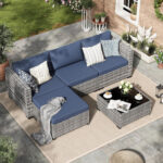 Gartenmöbel-Set Rattan 5-teilig Sofa Sessel Kissen
