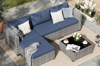 Gartenmöbel-Set Rattan 5-teilig Sofa Sessel Kissen