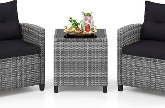 3-TLG. Rattan Gartenmöbel Set, 2 Gartensessel