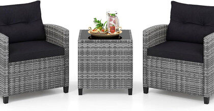 3-TLG. Rattan Gartenmöbel Set, 2 Gartensessel